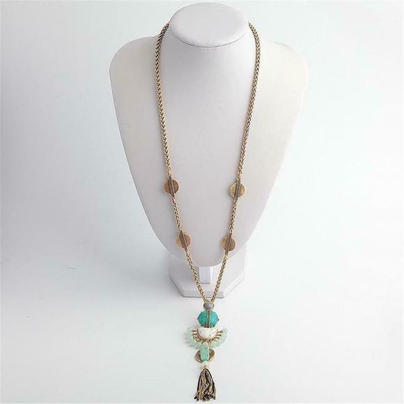 EUC Stella & Dot Totem Tassel Necklace Turquoise Gold - Picture 3 of 13